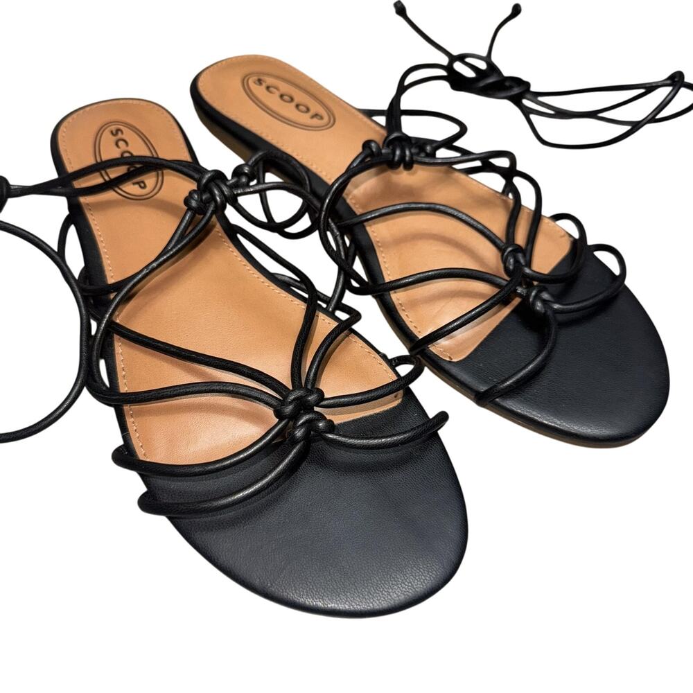SCOOP WOMENS SANDALS SIZE 8 (EU 39) LACE UP STRAPPY GLADIATOR FLATS BLACK TAN